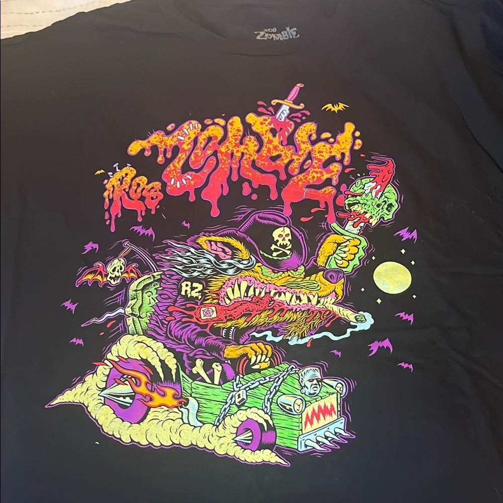 Black Graphic Tee with Colorful Monster Design